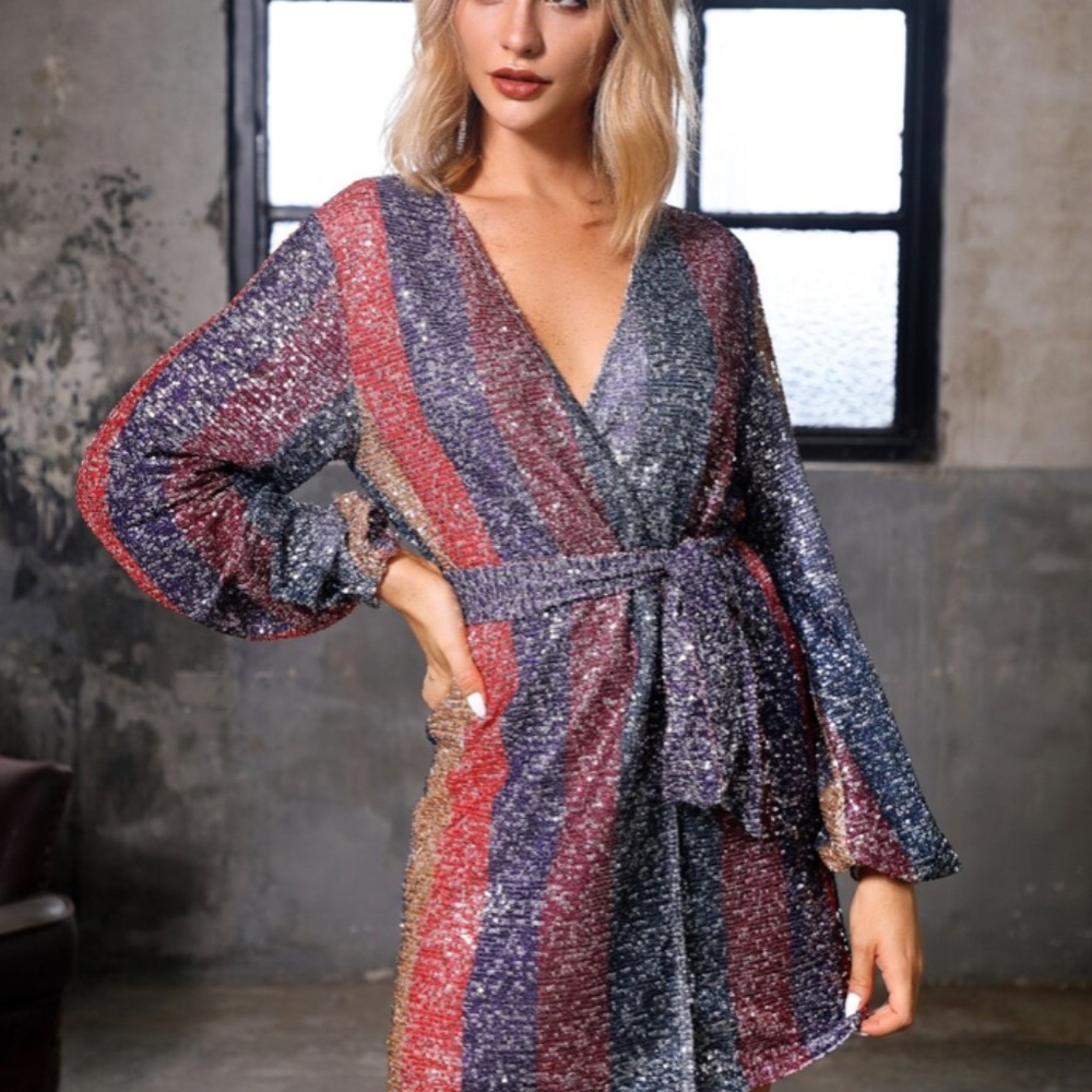 Sequins Rainbow Wrap Dress